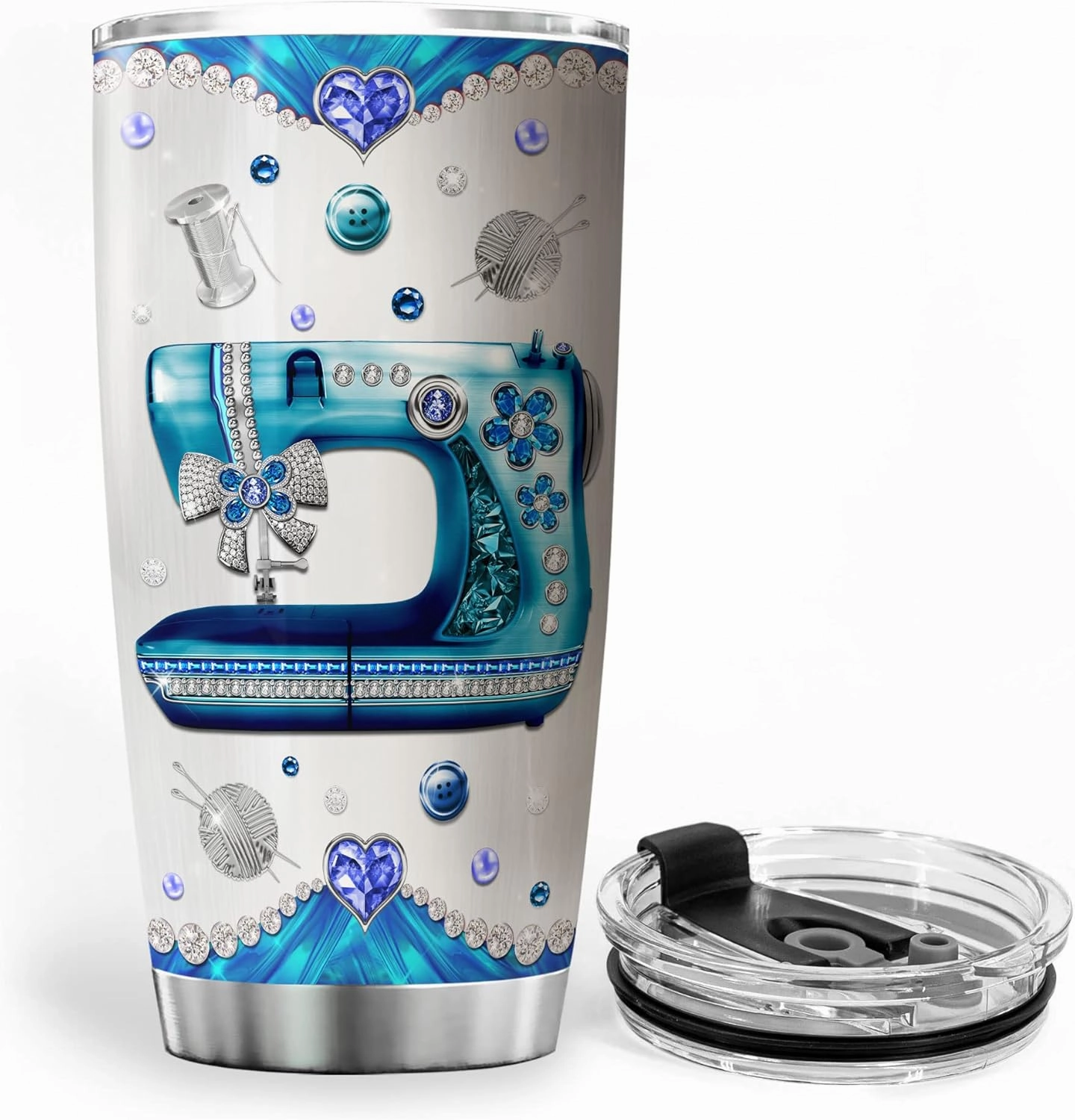 ZOXIX Sewing Themed Insulated Tumbler With Lid 20oz Jewelry Style Fabric Quilting Gifts For Quilters Funny Saying Cup Stainless Steel Tailor Seamstress Crochet Lover Gift For Women