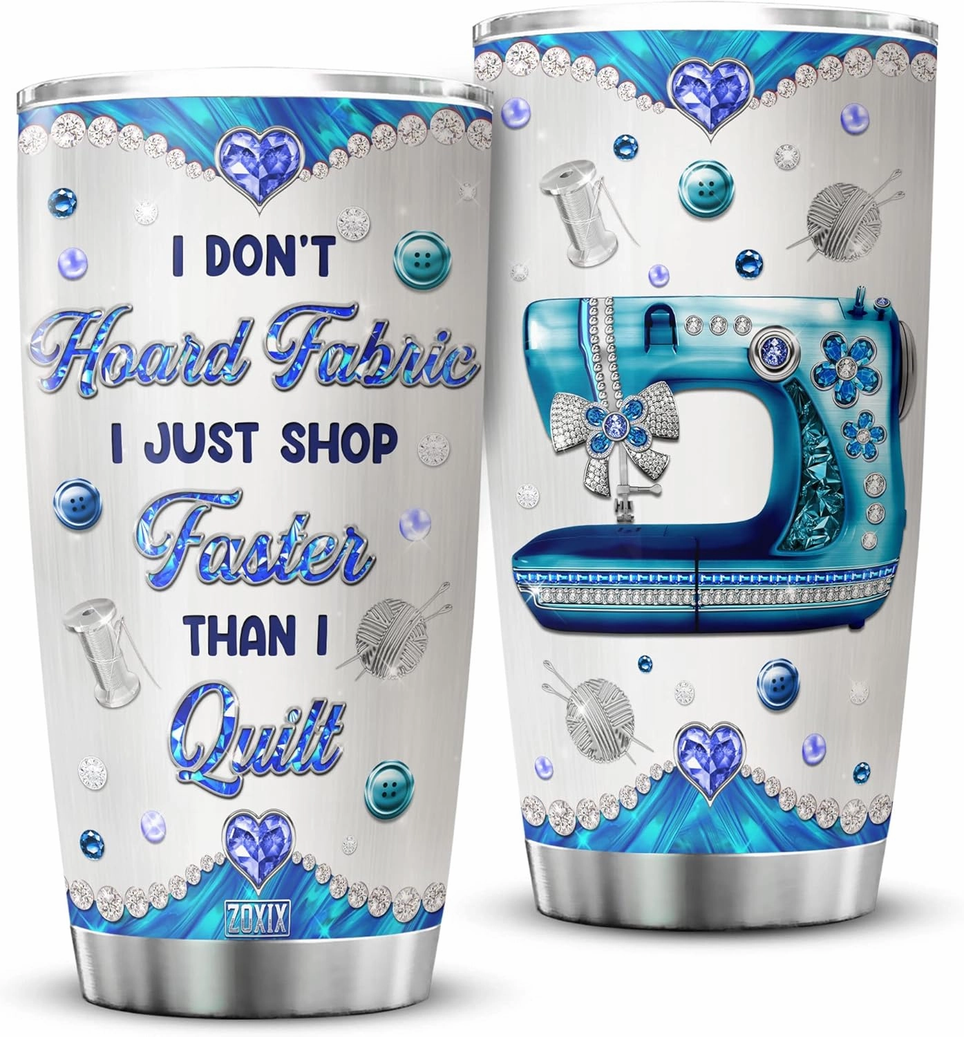 ZOXIX Sewing Themed Insulated Tumbler With Lid 20oz Jewelry Style Fabric Quilting Gifts For Quilters Funny Saying Cup Stainless Steel Tailor Seamstress Crochet Lover Gift For Women