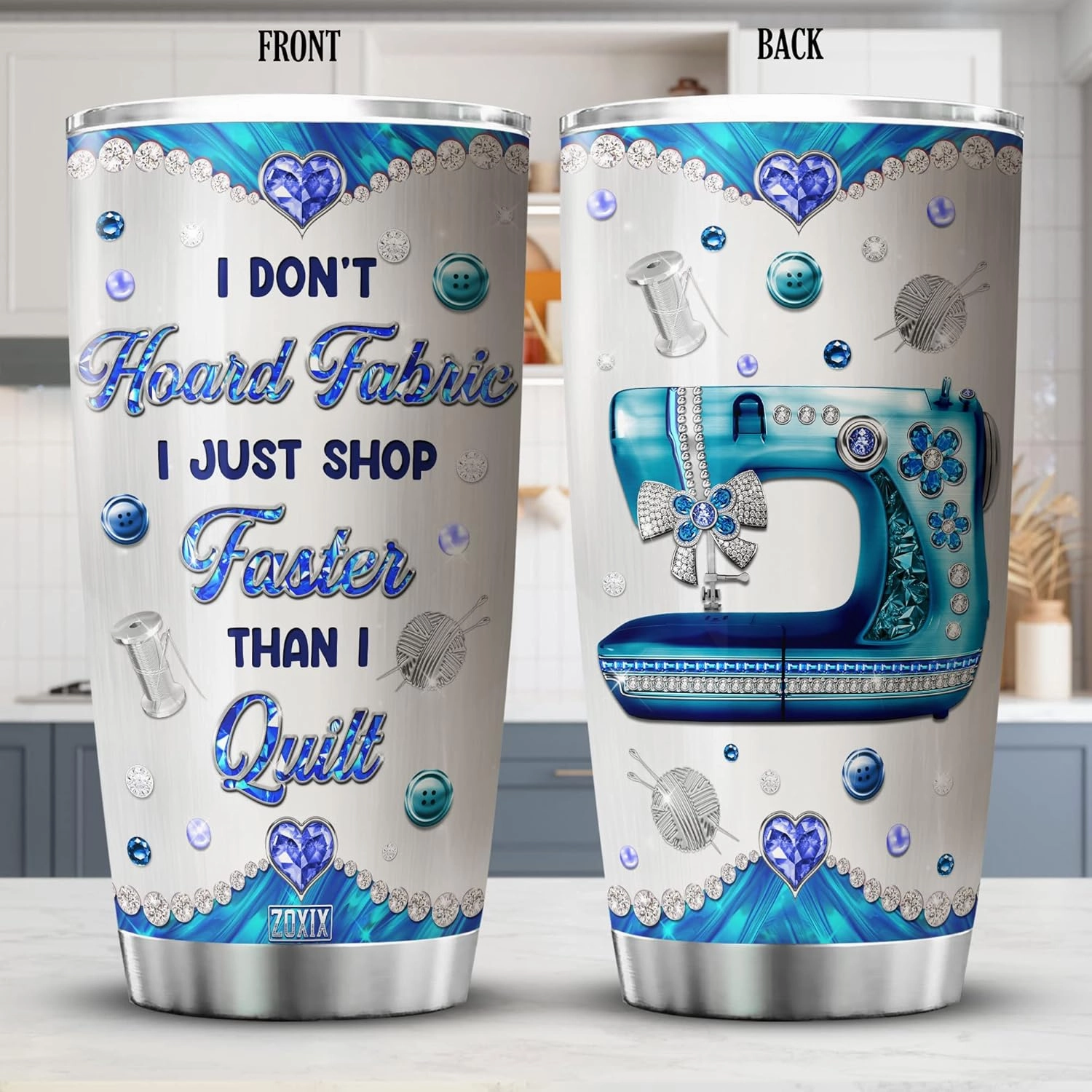 ZOXIX Sewing Themed Insulated Tumbler With Lid 20oz Jewelry Style Fabric Quilting Gifts For Quilters Funny Saying Cup Stainless Steel Tailor Seamstress Crochet Lover Gift For Women