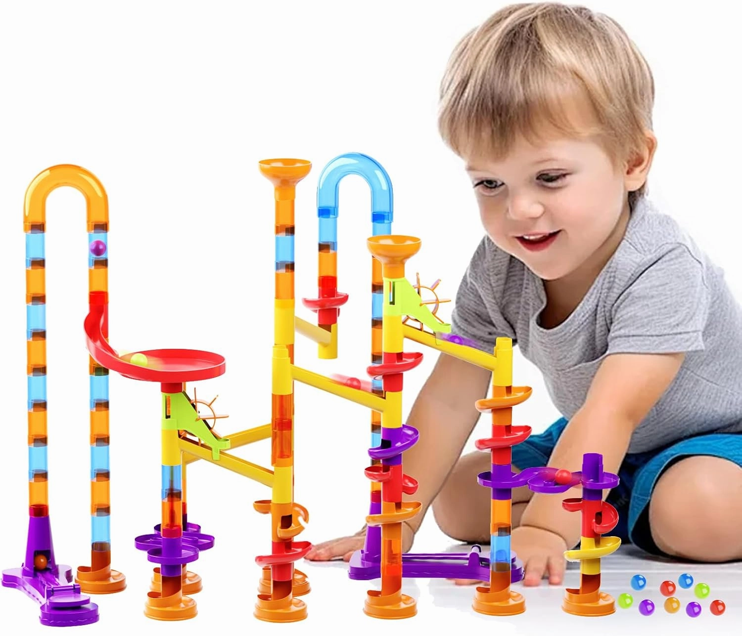 ZOZOPLAY 93Pcs STEM Marble Run Building Blocks, Colorful Track Pipe Blocks and Plastic Marbles, Creative Construction Toys for Ages 3 , Christmas & Birthday Gift Choice, Kindergarten & Daycare Toys